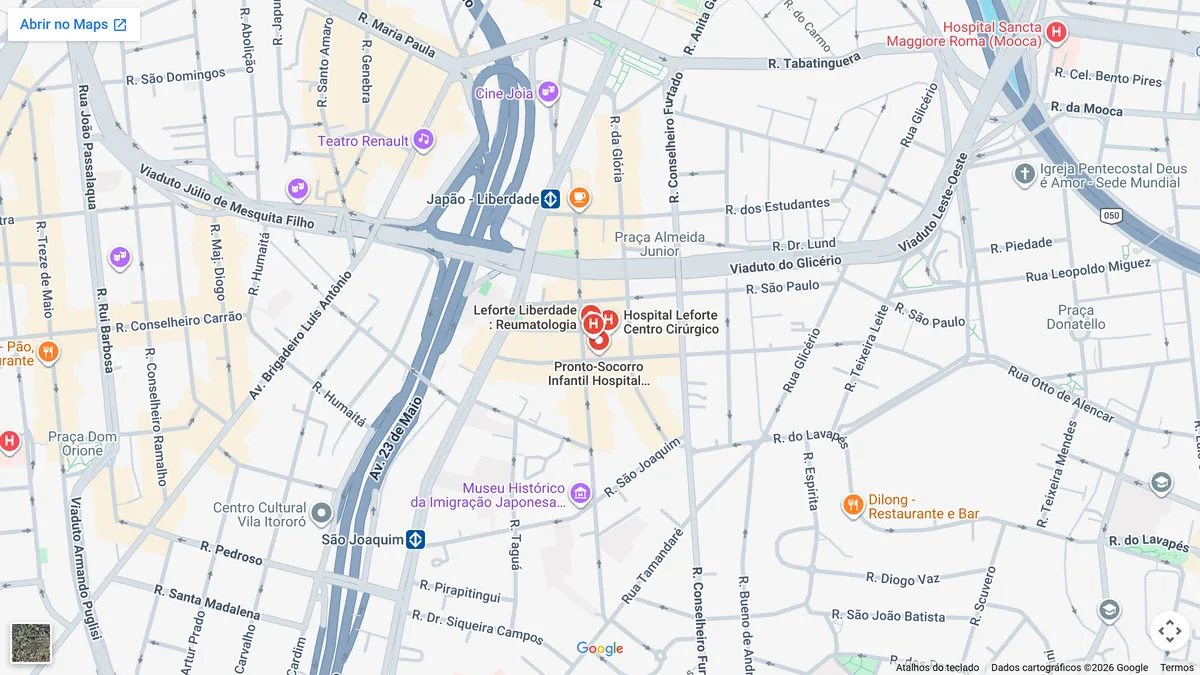 Mapa mostrando a localização do Hospital Leforte Liberdade